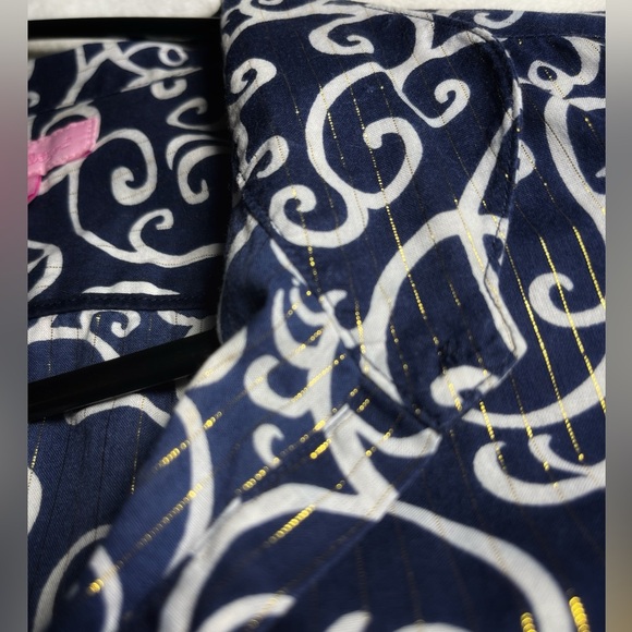 Lilly Pulitzer Blue Long Sleeve Button Down Top Sz 10 - Picture 8 of 12